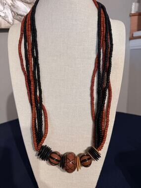 Vintage Multi Strand Wood Bead Statement Necklace 33” 128grams